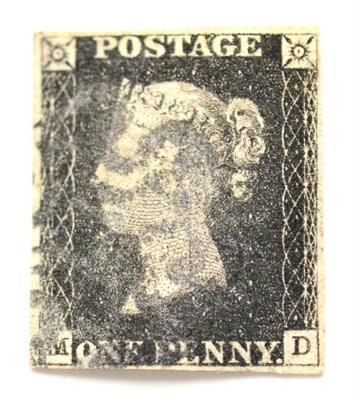 Lot 811 - Great Britain. 1840 1d Grey black M-D, Plate 10. Four margins, used with a black Maltese cross