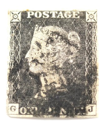 Lot 812 - Great Britain. 1840 1d Black G-J, Plate 11. Four margins - just. Used with a black Maltese...