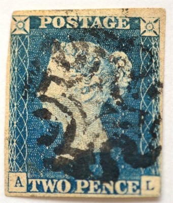 Lot 814 - Great Britain. 1840 2d Blue A-L, showing indented 'O', also T and W joined. Two margins, others...