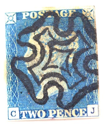 Lot 815 - Great Britain. 1840 2d Blue C-J. Four margins, used with a fine black Maltese cross