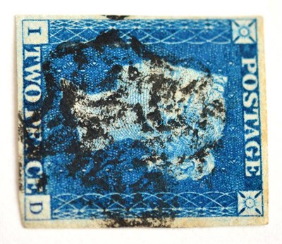 Lot 825 - Great Britain. 1840 2 Blue I-D. Four margins, used with a black Leeds Maltese cross. S.G.Spec.DS1vd