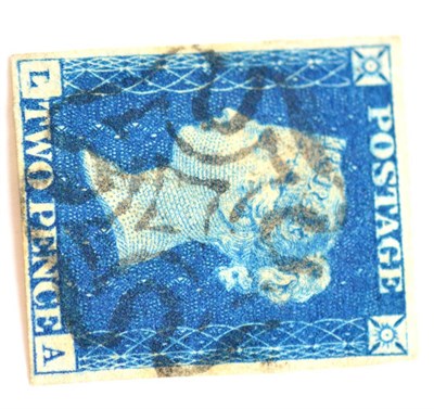 Lot 830 - Great Britain. 1840 2d Deep full blue L-A. Four good margins, used with a black Maltese cross