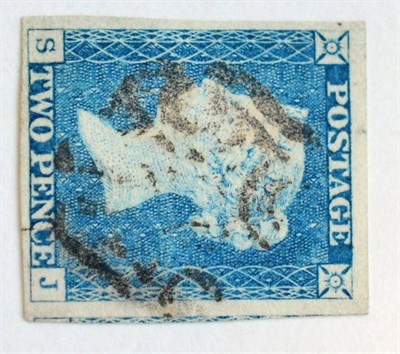 Lot 840 - Great Britain. 1840 2d Blue (either pale blue or milky blue) S-J. Four huge margins (frame of...