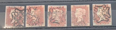 Lot 846 - Great Britain. 1841 1d Reds. D-? ivory head, four margins, used with a black numeral four...