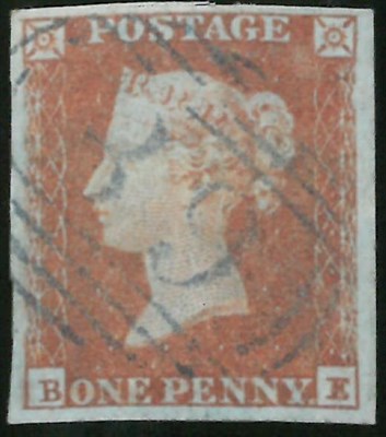 Lot 848 - Great Britain. 1841 1d Red B-E, Plate 105. Four margins, used with a fine 39 Aylsham, Norfolk...