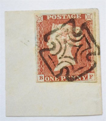 Lot 850 - Great Britain. 1841 1d Red-brown B-F. Four margins, tied to small piece by a fine black Dublin...