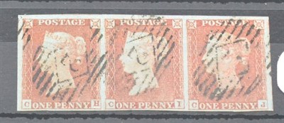 Lot 854 - Great Britain. 1841 1d Red-brown horizontal strip of three CH/CJ, Plate 77. Four good margins, used