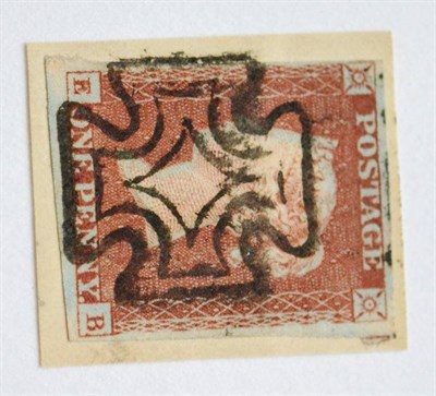 Lot 858 - Great Britain. 1841 1d Red-brown E-B, Plate 19. Three margins, fourth touched, tied to small...