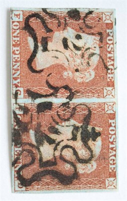 Lot 860 - Great Britain. 1841 1d Red-brown horizontal pair FC/FD. Four margins, used with two black numeral 2