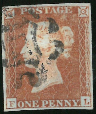 Lot 862 - Great Britain. 1841 1d Red-brown F-L, Plate 20. Four margins, used with a black Norwich Maltese...