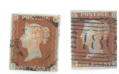 Lot 870 - Great Britain. 1841 1d Red I-J, Plate 58. Four margins, used with a Wem double ring cancel...