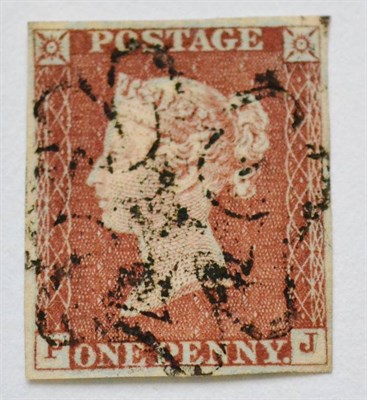 Lot 871 - Great Britain. 1841 1d Red-brown I-J, Plate 37 with an ivory head.  Four margins, used with a black