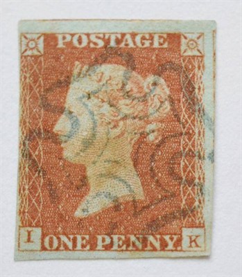 Lot 872 - Great Britain. 1841 1d Red I-K. Three good margins, fourth shaved. Used with a superb centrally...