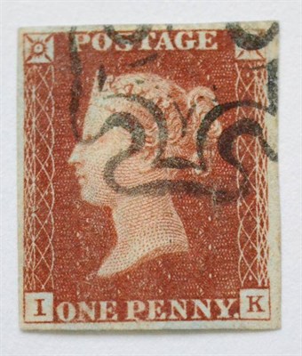 Lot 873 - Great Britain. 1841 1d Deep red-brown I-K, Plate 45. Four margins, used with a black Maltese cross.