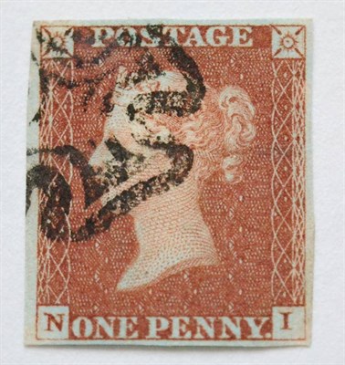 Lot 875 - Great Britain. 1841 1d Red-brown N-I, Plate 30. Four even margins, used with a black Maltese...