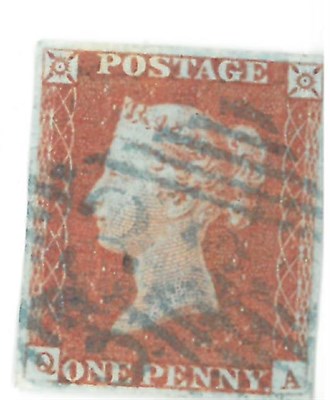 Lot 881 - Great Britain. 1841 1d Red Q-A, Plate 83. Four margins, used with an Irish blue 33 obliterator...