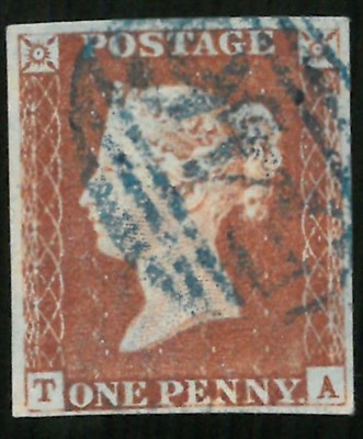 Lot 889 - Great Britain. 1841 1d Red T-A, Plate 66. Four margins, used with fine 546 numeral cancel -...