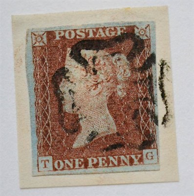 Lot 890 - Great Britain. 1841 1d Deep red-brown T-G, Plate 15 with basal shift. Four good margins, tied...