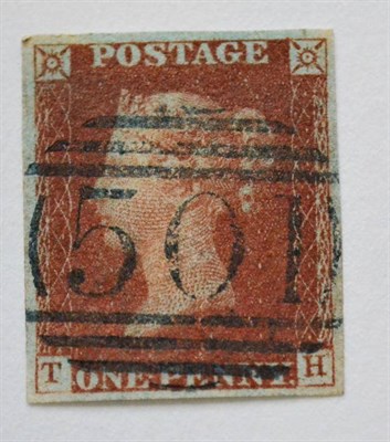 Lot 891 - Great Britain. 1841 1d Red T-H, Plate 49. Four margins, used with a superb 501 Rawtenstall,...