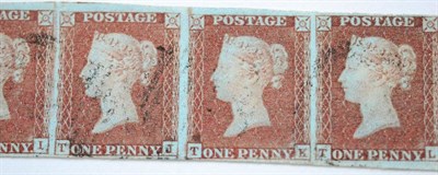 Lot 893 - Great Britain. 1841 1d Red-brown, horizontal strip of four TI/TL, Plate 75. Four margins,...