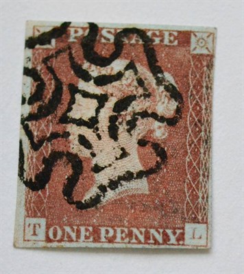 Lot 894 - Great Britain. 1841 1d Red T-L, Plate 1c. Four margins (just on right), used with a fine black...