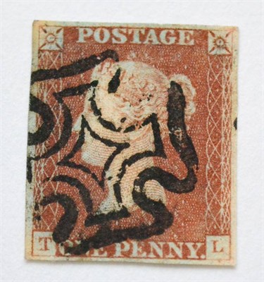 Lot 895 - Great Britain. 1841 1d Red-brown T-L, Plate 2, State I, showing double letter 'T'. Four...