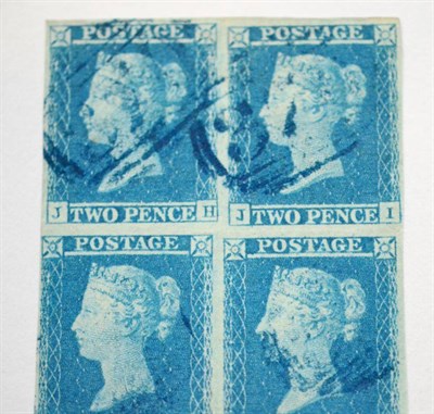 Lot 900 - Great Britain. 1841 2d Blue JH/KI, block of four, Plate 4 (J-H possible recutting?). Four...