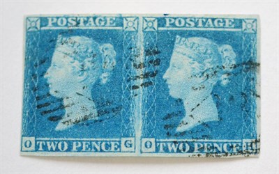 Lot 904 - Great Britain. 1841 2d Blue horizontal pair OG/OH, Plate 3 with re-entry. Four margins (small...