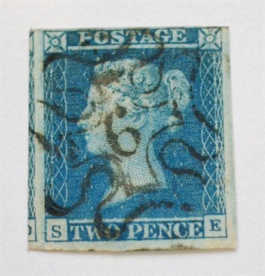 Lot 909 - Great Britain. 1841 2d Blue S-E. Four margins, used with superb black numeral 6 Maltese cross