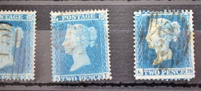 Lot 923 - Great Britain. 1854 to 1858 Five 2d blues all used.  Deep blue M-C, Plate 4, perf 16,...