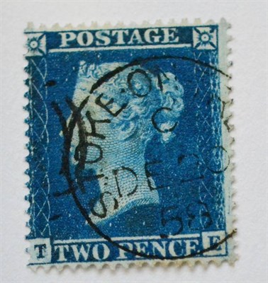 Lot 932 - Great Britain. 1858 2d Blue T-E, Plate 6, Perf 16, watermark large crown. Centred to left, used...