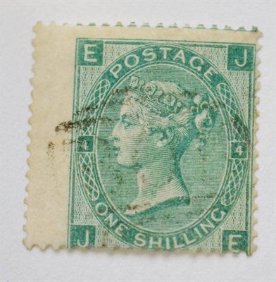 Lot 939 - Great Britain. 1865 1s Green J-E, Plate 4. Thick paper, wing, centred to lower right. Good...