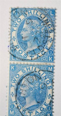 Lot 954 - Great Britain. 1867 2s Dull blue, vertical pair LK/MK. Good used