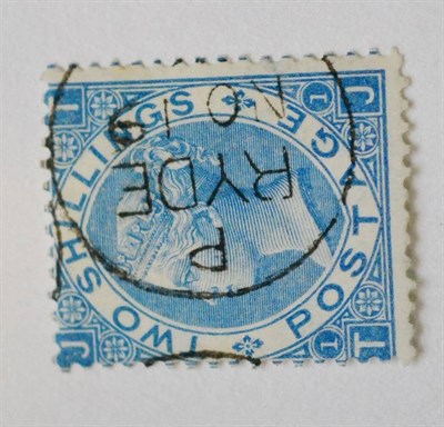 Lot 955 - Great Britain. 1867 2s Dull blue T-J, centred to top left.  Good used