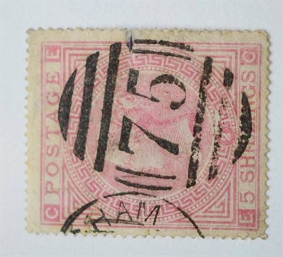 Lot 957 - Great Britain. 1874 5s Pale rose E-C, Plate 2. Watermark Maltese cross, centred to lower left....