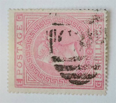 Lot 958 - Great Britain. 1867 5s Pale rose G-E, Plate 2. Watermark Maltese cross, used. S.G.Spec.J122