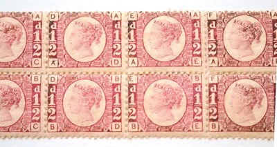 Lot 963 - Great Britain. 1870 1/2d Bantam Plate 11. Unused horizontal block of eight AC/BF. Minor...