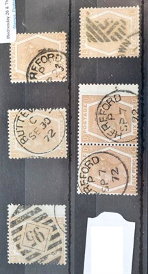 Lot 966 - Great Britain. 1872 6d Pale chestnut H-H wing and O-J Watermark Spray, S.G.Spec.J79(4)x2; 6d...