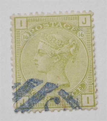 Lot 977 - Great Britain. 1877 4d Sage-green J-I, Plate 16, Watermark large garter. Well centred, used...