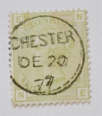 Lot 978 - Great Britain. 1877 4d Sage-green N-E, Plate 15, Watermark large garter. Well centred, used...