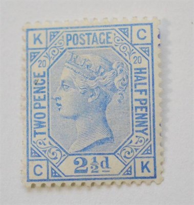 Lot 985 - Great Britain. 1880 2 1/2d Blue C-K, Plate 20. Good mint