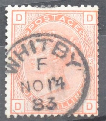 Lot 990 - Great Britain. 1880 to 1883 1s Orange-brown D-D, Plate 13. Used by a superb Whitby F No 14 83...