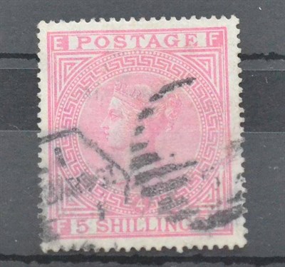 Lot 998 - Great Britain. 1882 5s Rose F-E, Plate 4. Blued paper?, used. Thin not detracting