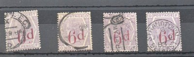 Lot 999 - Great Britain. 1883 6d Surcharge. Watermark crown. T-F, O-I, M-H and F-D. All used. S.G.Spec.K8B