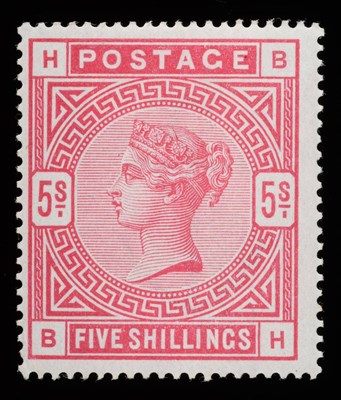 Lot 1005 - Great Britain. 1883 to 1884 5s Rose B-H. White paper, centred to left. Fresh mint