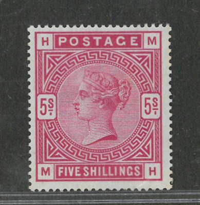 Lot 1006 - Great Britain. 1883 to 1884 5s H-M, white paper. Well centred, mint (very lightly hinged)