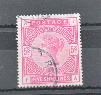 Lot 1007 - Great Britain. 1883 to 1884 5s Rose I-A, White paper, used