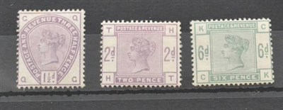 Lot 1014 - Great Britain. 1884 1 1/2d and 2d Lilacs, plus 6d green, mint