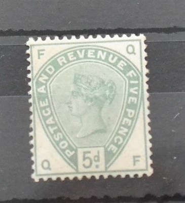 Lot 1015 - Great Britain. 1884 5d Green Q-F, unmounted