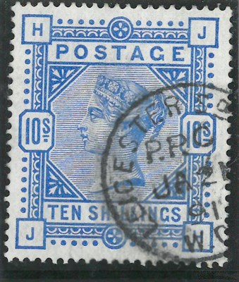 Lot 1025 - Great Britain. 1884 10s Ultramarine J-H, white paper. Well centred, used with partial Leicester...